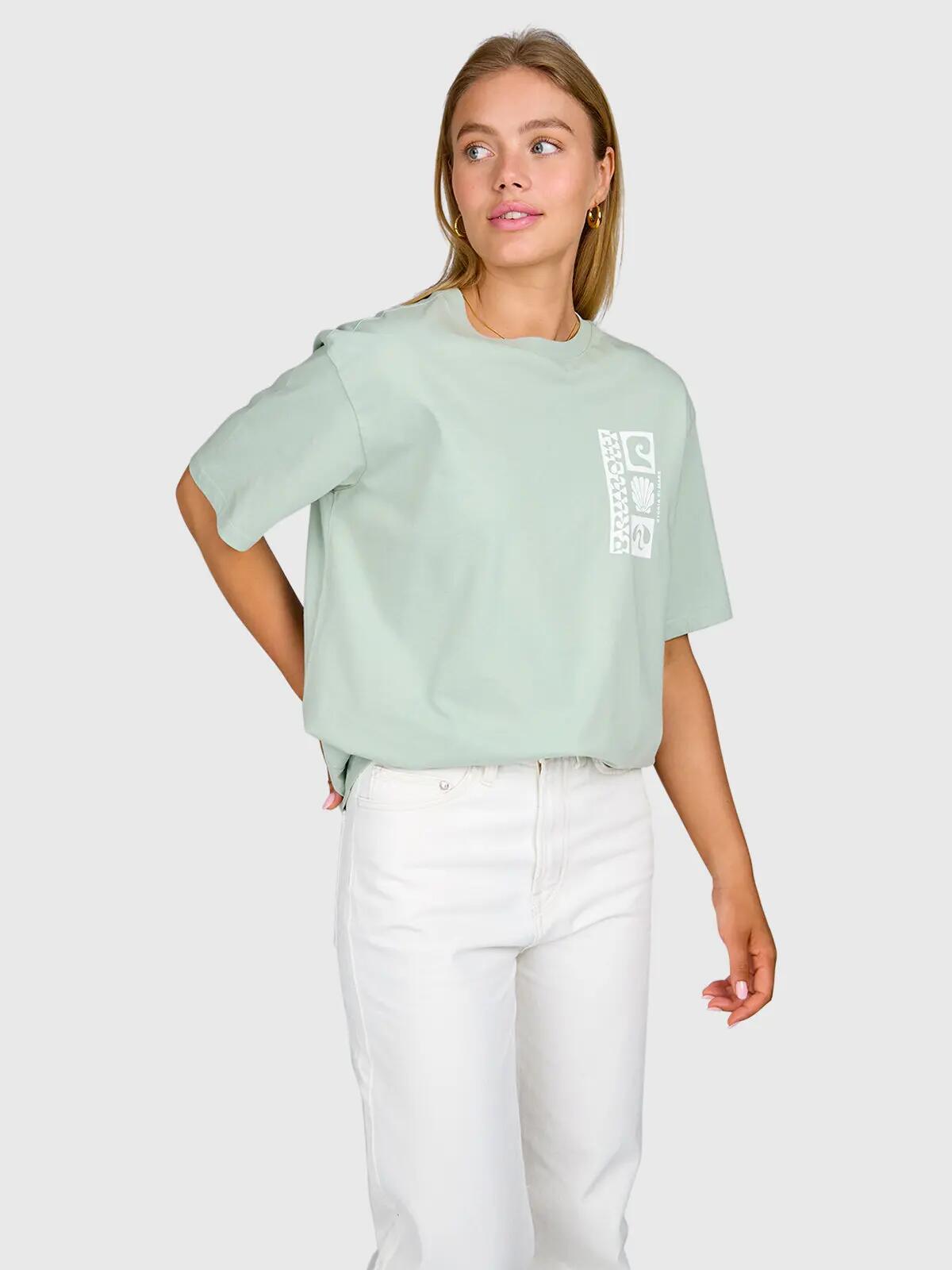 Zennanda Dames T-Shirt Fashion Relaxed Fit Crewneck Aqua Grey 5/6