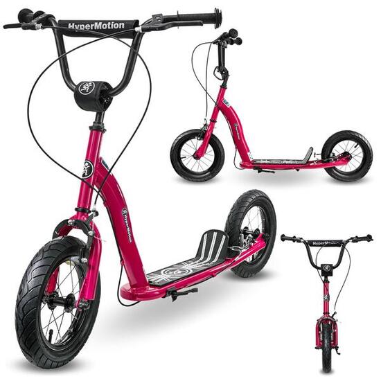 Trottinette Enfant Fuchsia Roues Gonflables 12 P 2 Freins Max 50kg Dès 5 Ans L11