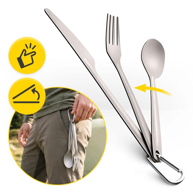 Set tacâmuri camping 3 în 1 Mountain Goat TitaniumKIT din titan