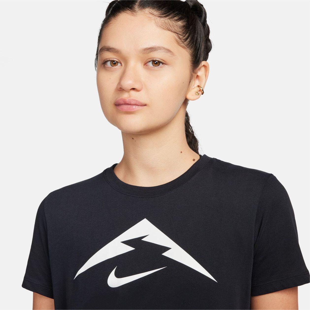 Damen Nike Dri-Fit Trail Kurzarmshirt mit schwarzem Logo 3/4
