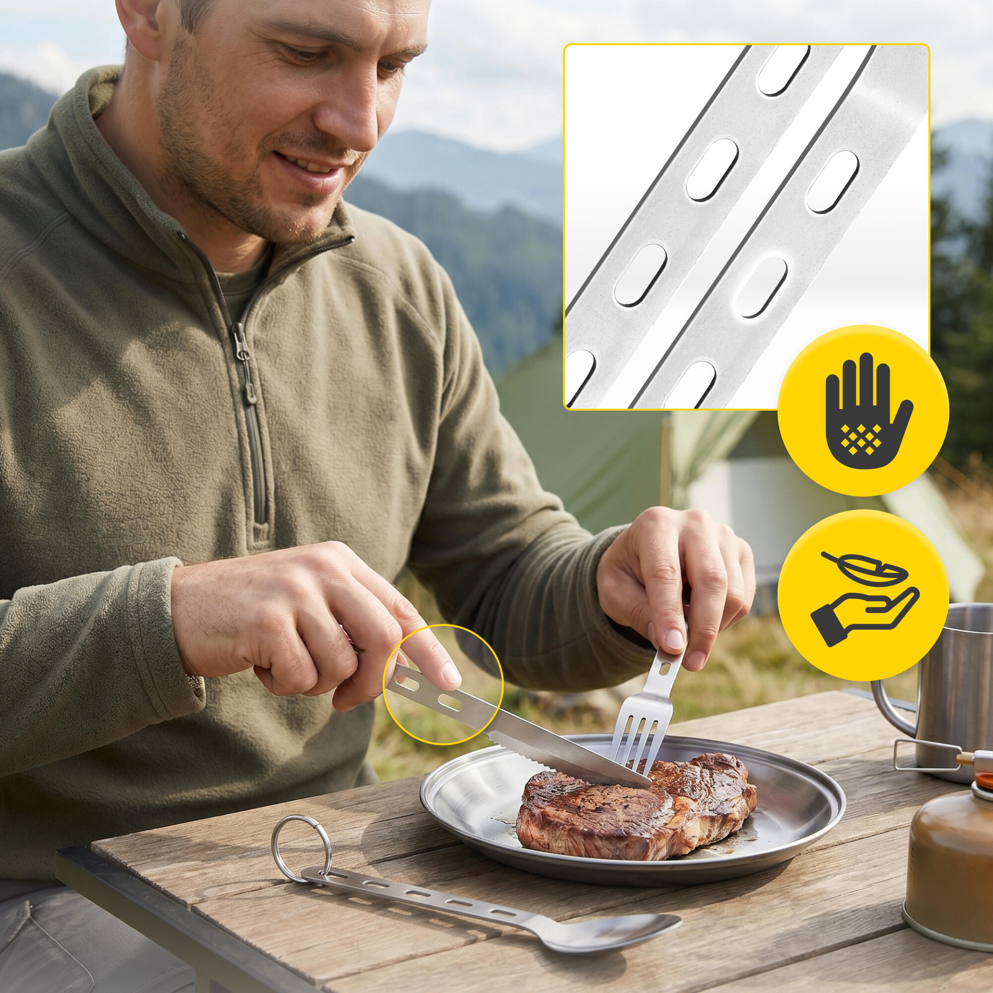 Sztućce turystyczne 3w1 Mountain Goat SteelKIT - niezbędnik stalowy 2/7