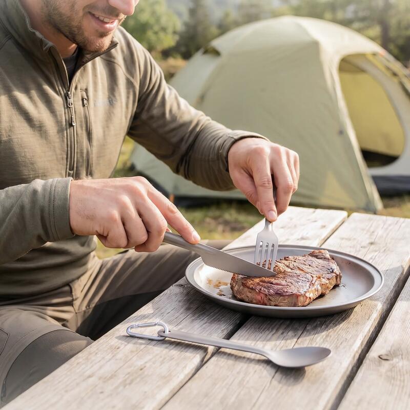Set tacâmuri camping 3 în 1 Mountain Goat TitaniumKIT din titan