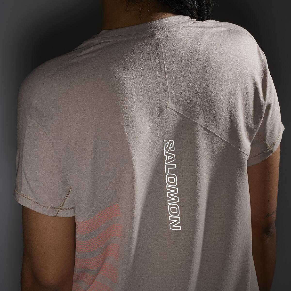 T-Shirt Running Salomon Sense Aero Graphic Beige/Rouge Femme 3/4