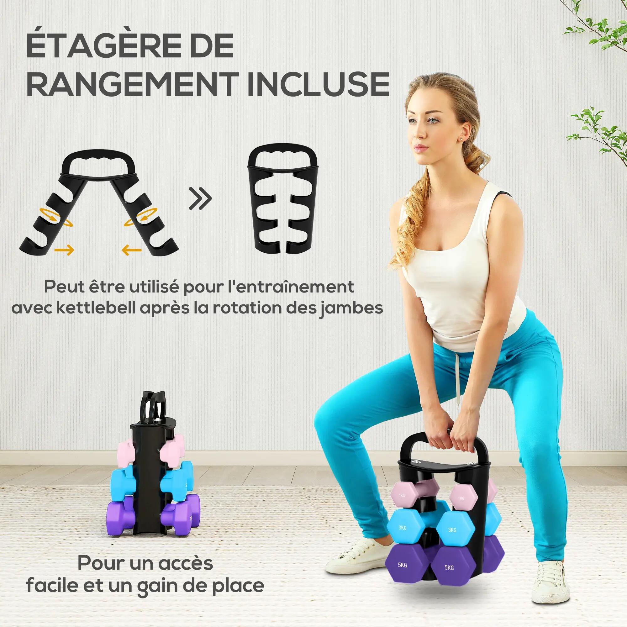 Support noir pour 6 haltères vinyles - 6 haltères incluses total 48 Kg - noir 4/5