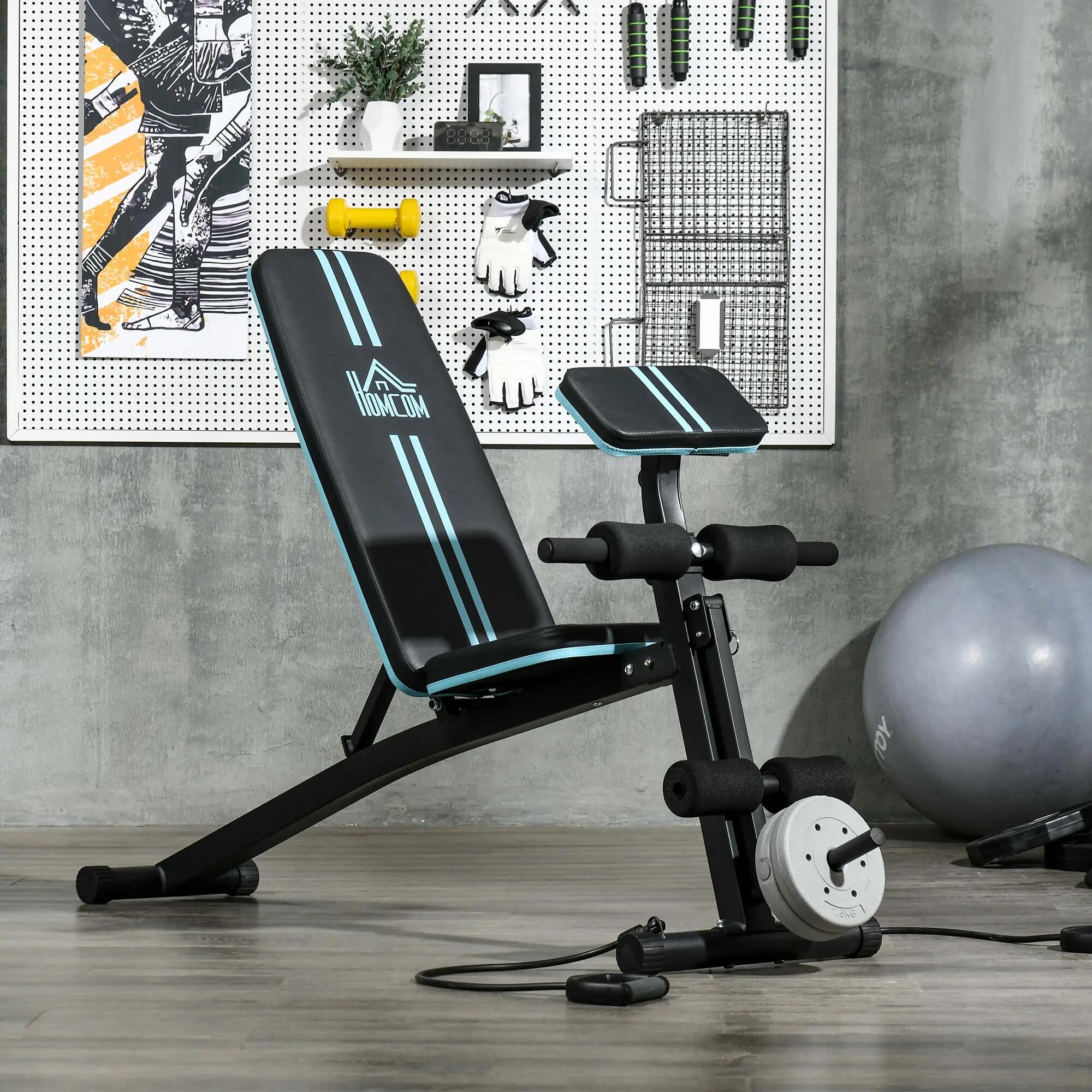 Banc de musculation - forme physique - réglable - noir/bleu 4/6