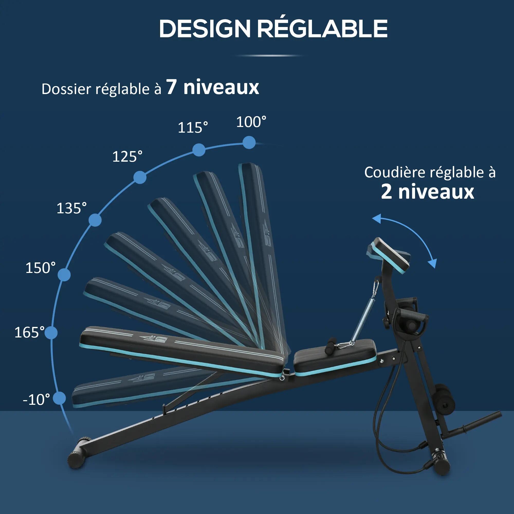 Banc de musculation - forme physique - réglable - noir/bleu 6/6