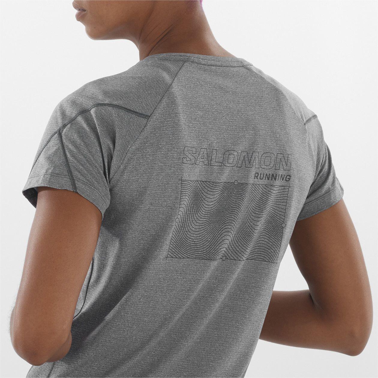 T-Shirt Running Salomon Cross Run Graphic Gris Femme 3/4