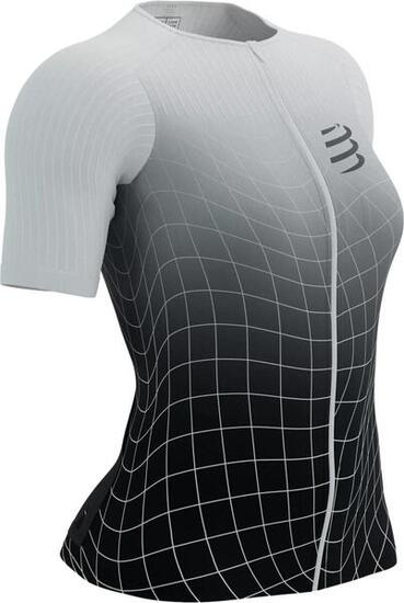Camiseta de manga corta Compressport Tri Postural Aero SSpara mujer Negro / Blan