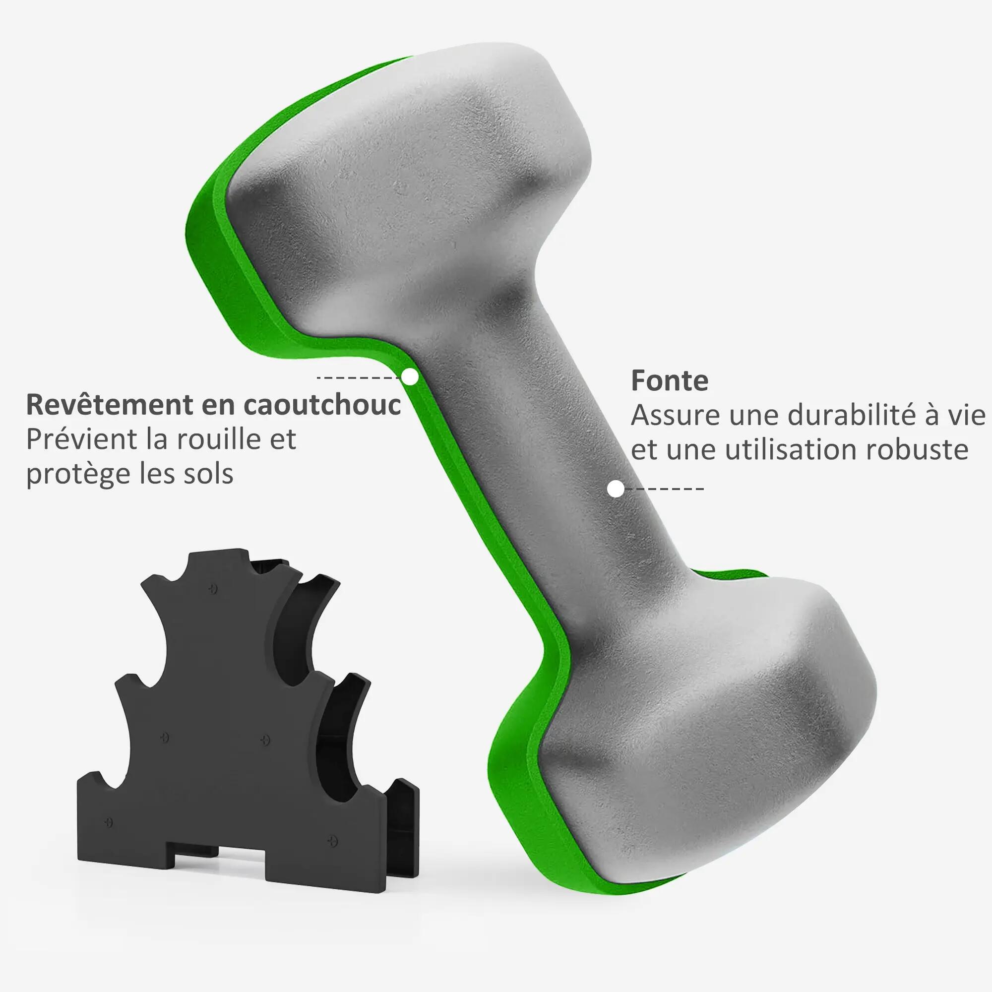 Support noir pour 6 haltères vinyles - 6 haltères incluses total 12 Kg 5/5