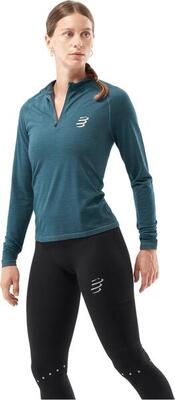 Damesblauwe compressport trail hz merino trui met lange mouwen