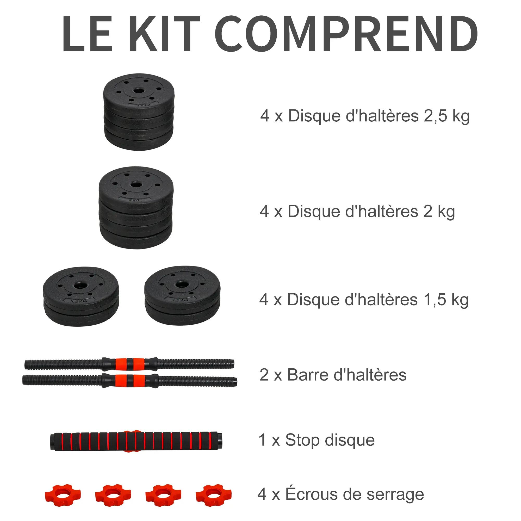 Ensemble d'haltères courtes total 25 Kg - barres incluses - noir rouge 4/5