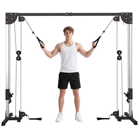 Appareil de musculation double poulie vis à vis crossover acier gris noir