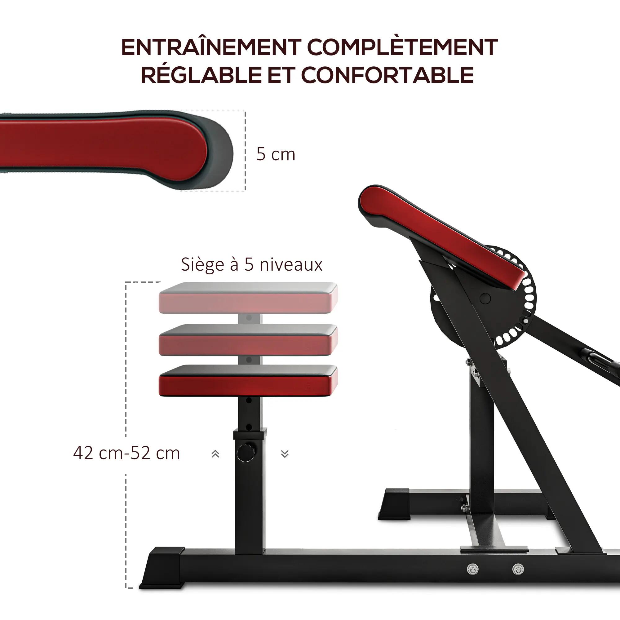Banc à biceps preacher curl réglable max. 120 Kg acier noir rouge 5/5