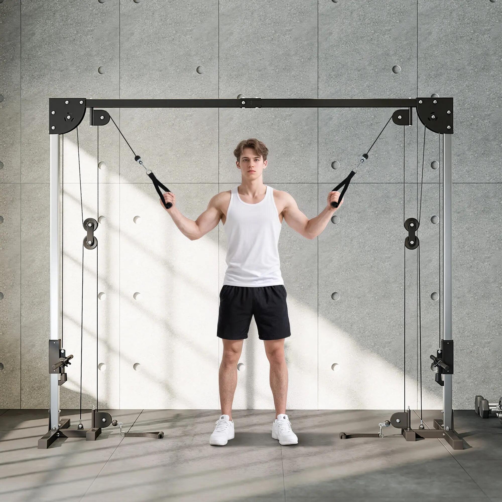 Appareil de musculation double poulie vis à vis crossover acier gris noir 2/5