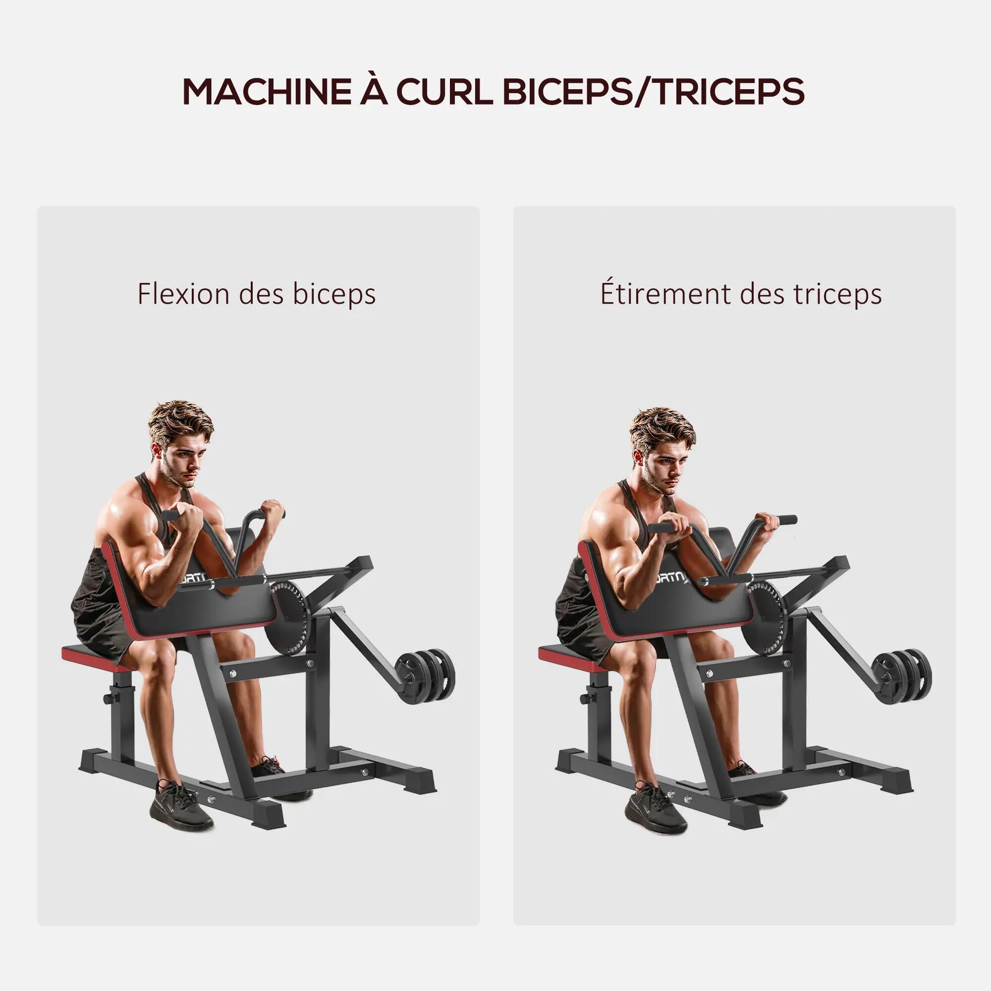 Banc à biceps preacher curl réglable max. 120 Kg acier noir rouge 4/5