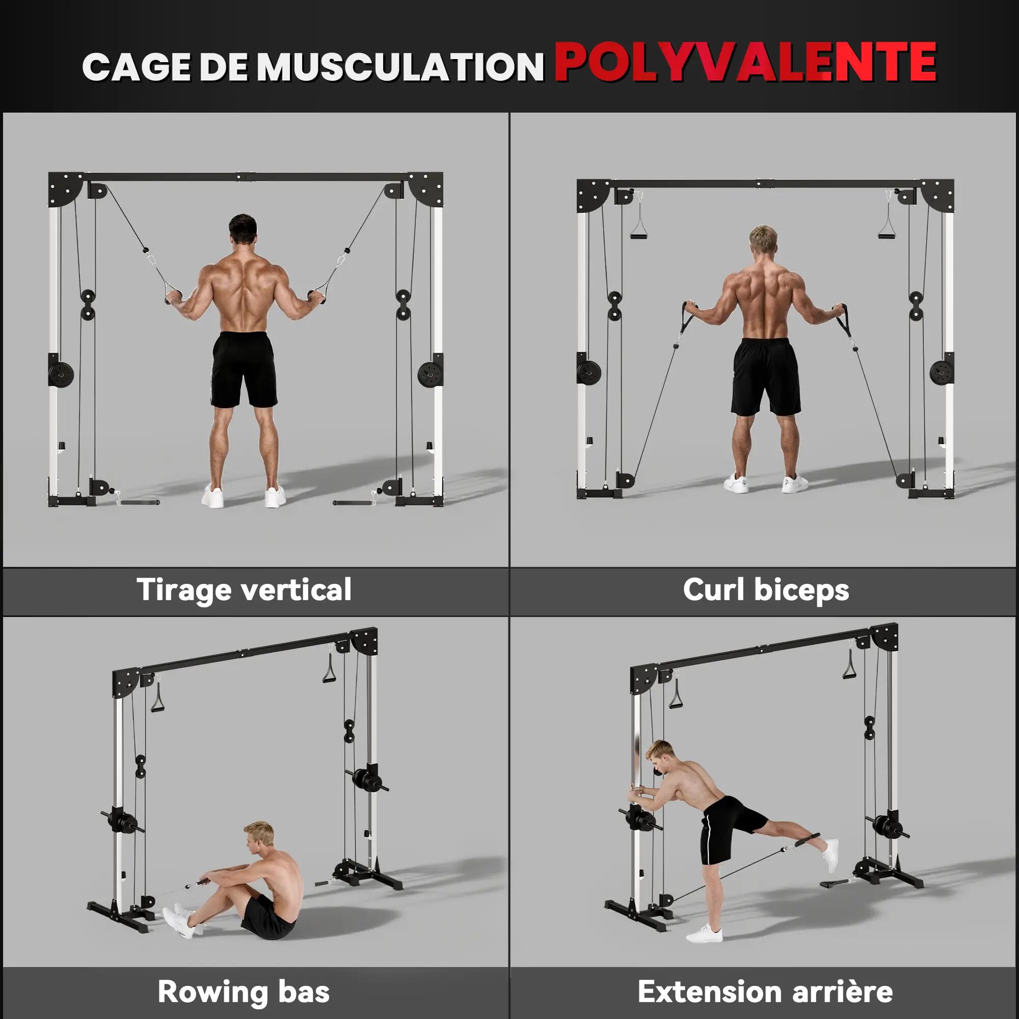 Appareil de musculation double poulie vis à vis crossover acier gris noir 4/5