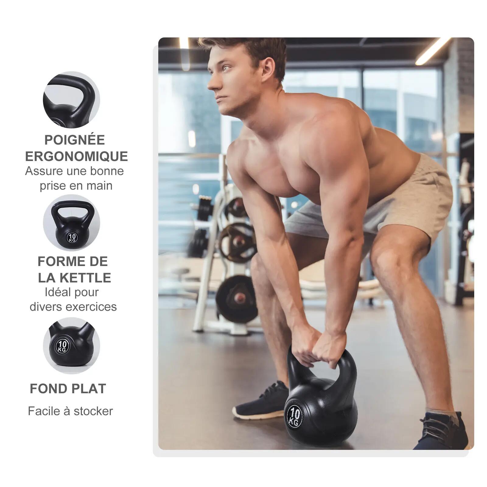 Kettlebell 8 Kg - haltère boule - poignée ergonomique - PVC noir 4/5