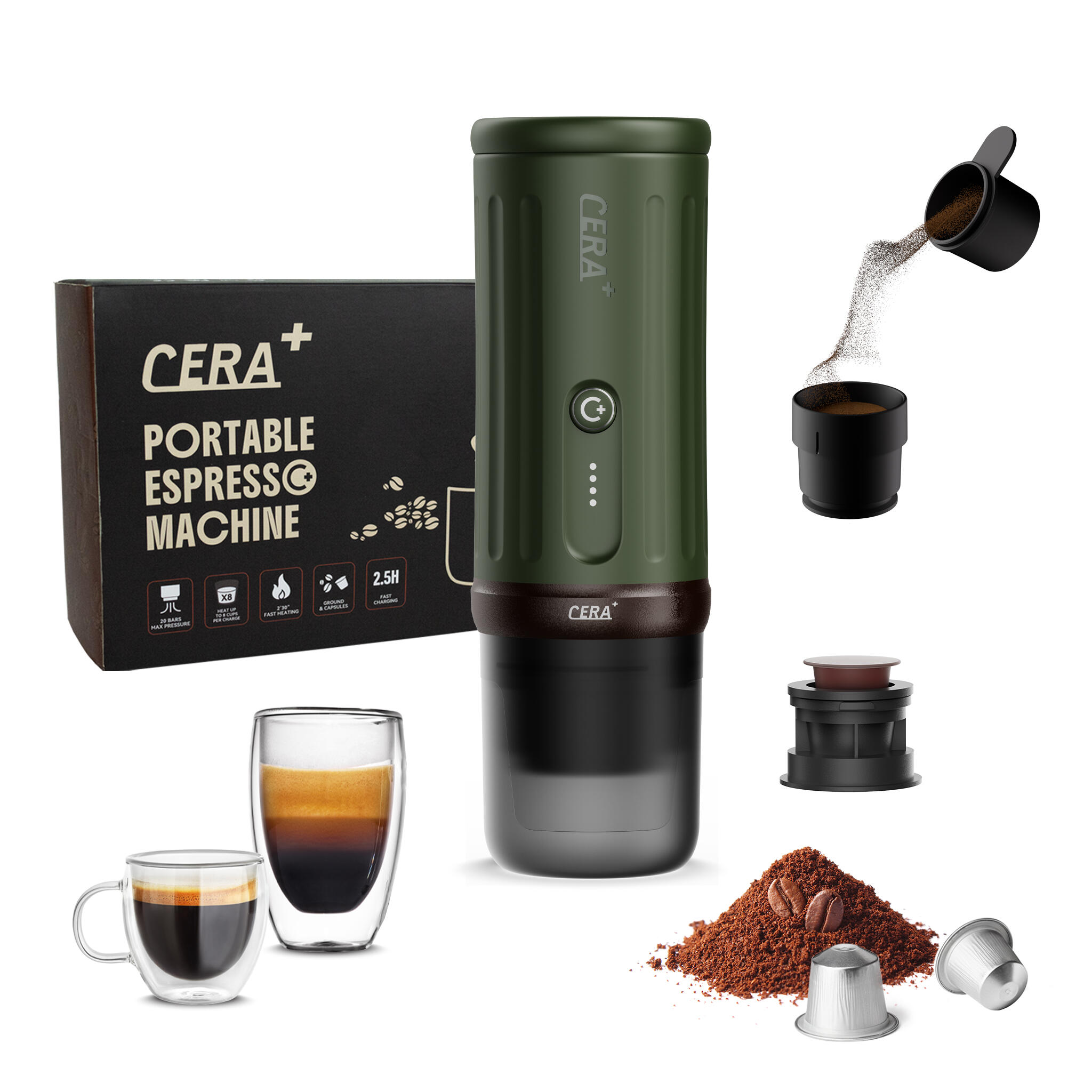 Cerapresso Draagbare Espressomachine voor Camping & Reizen 20 Bar USB-C 5/7