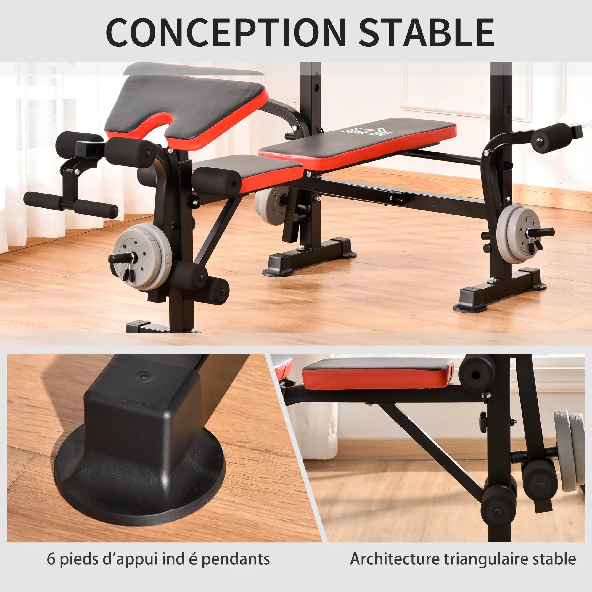 Banc de musculation support d'haltères dossier réglable noir rouge 4/4