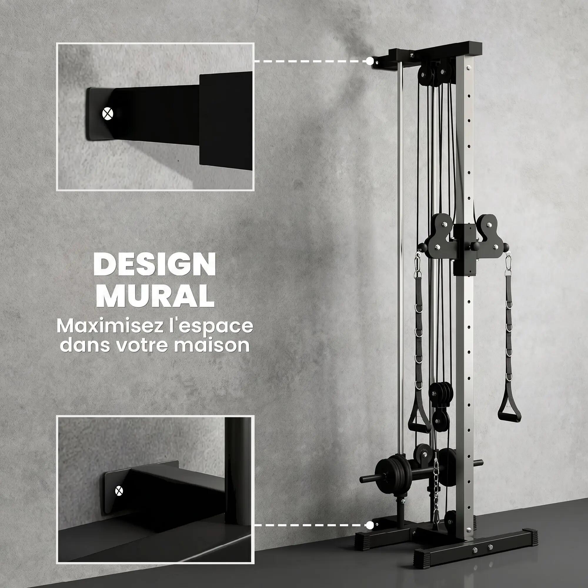 Station de musculation montage mural multifonction acier gris noir 4/5