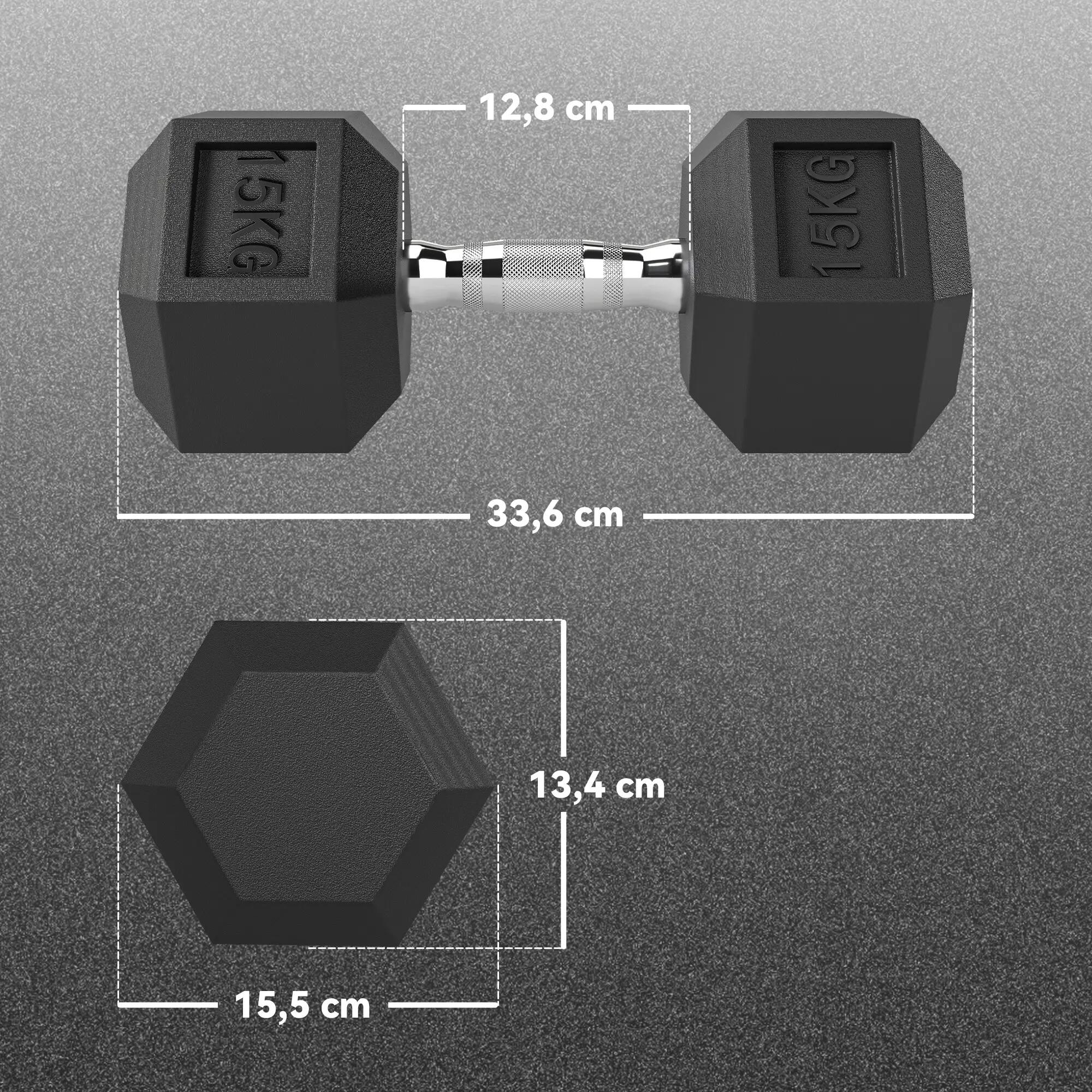 Haltère courte poids 15 Kg - acier caoutchouc noir 3/5