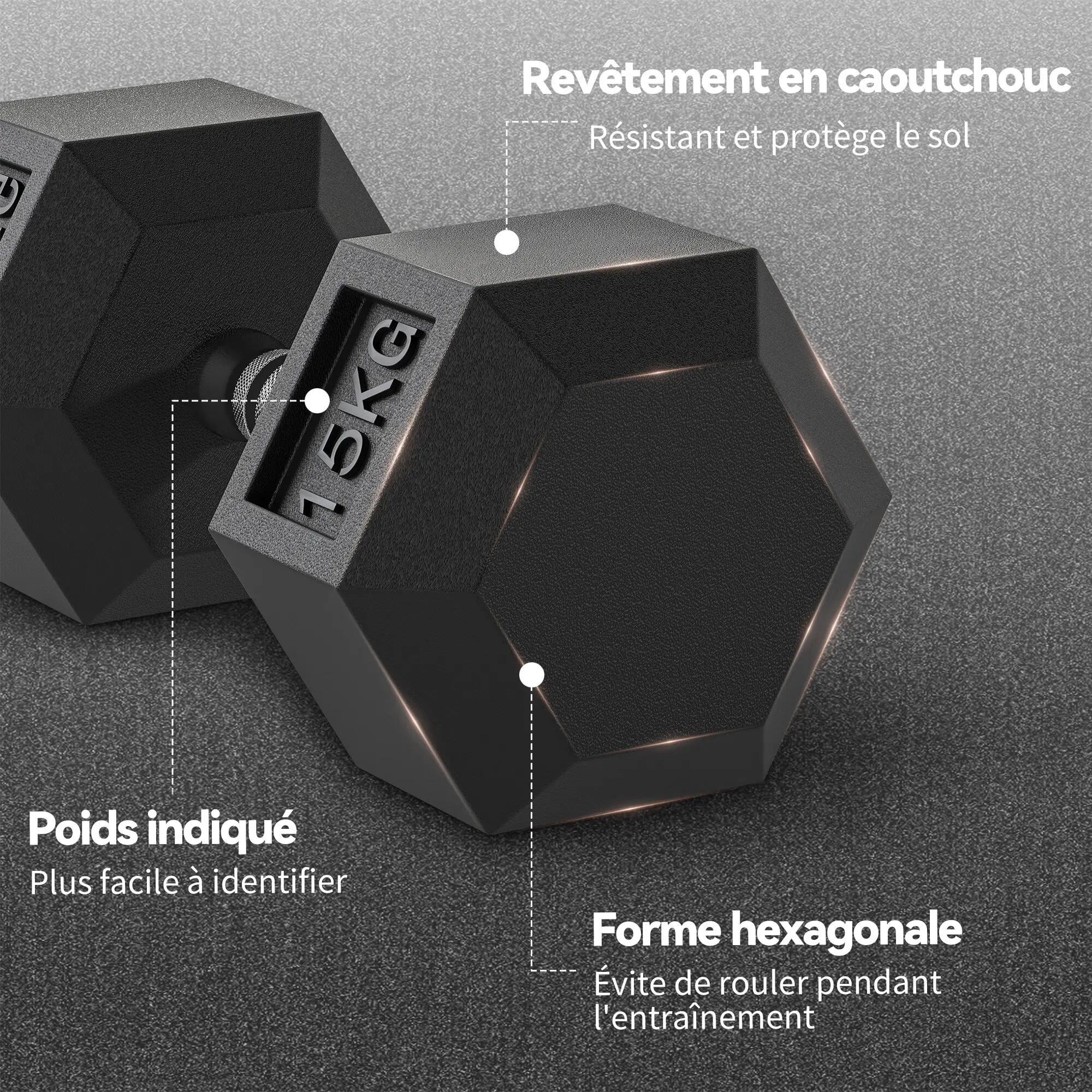 Haltère courte poids 15 Kg - acier caoutchouc noir 4/5