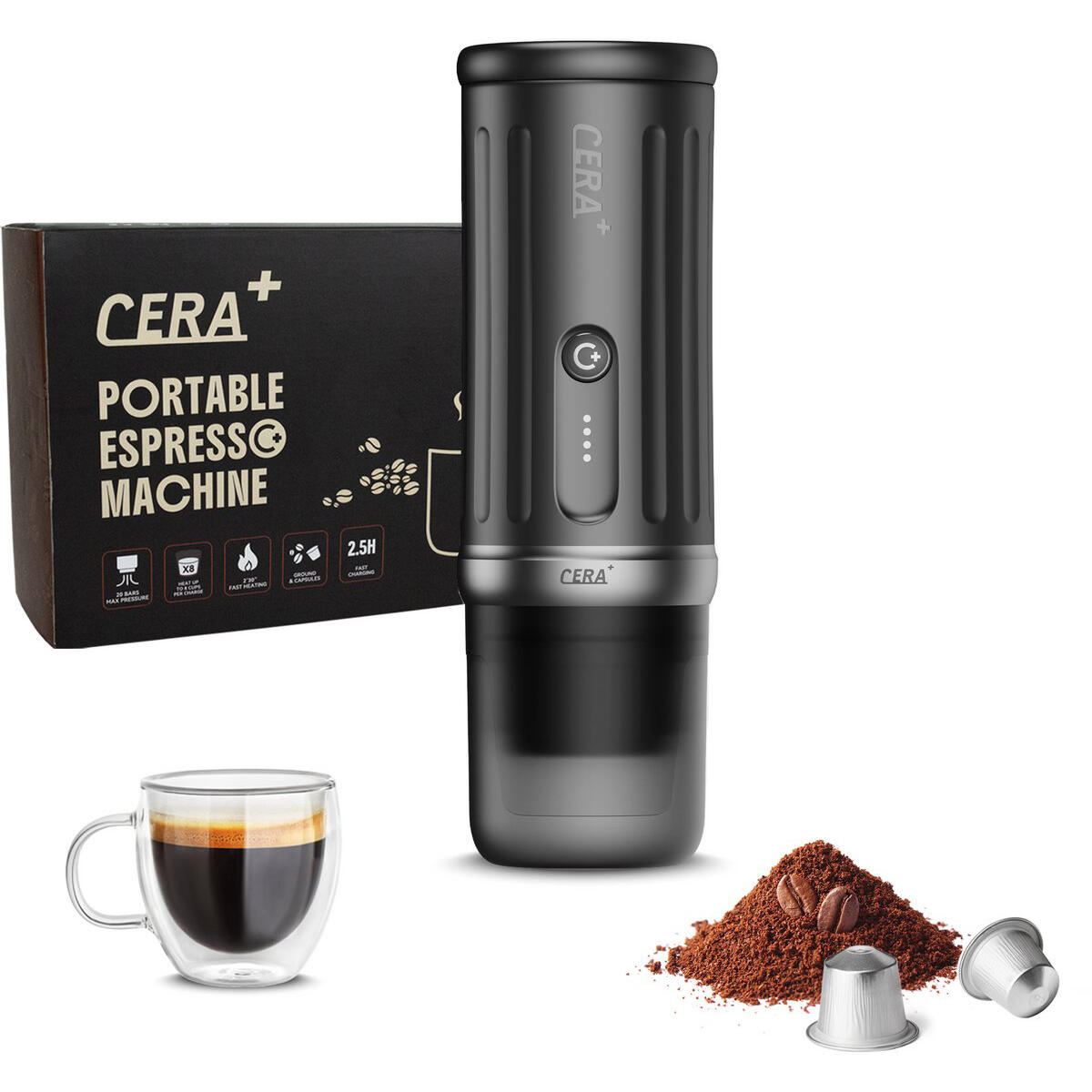 Cerapresso Draagbare Espressomachine voor Camping & Reizen 20 Bar USB-C 5/7