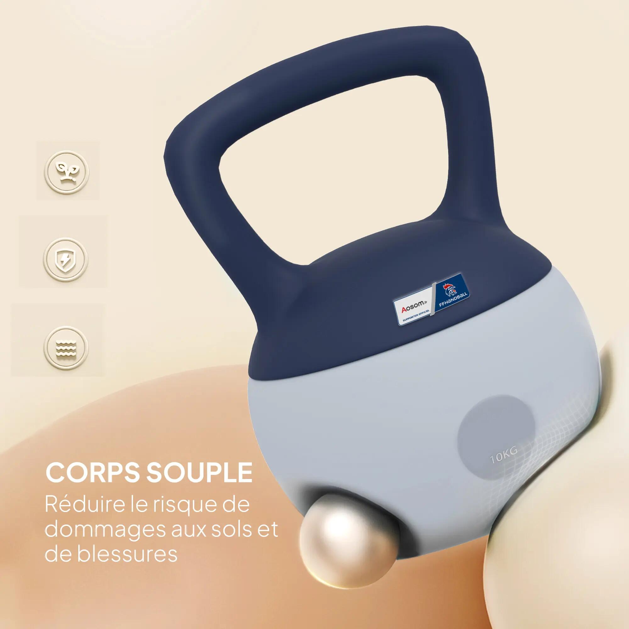 Kettlebell 10 Kg collaboration Aosom.fr x FFHandball gris jaune 4/5