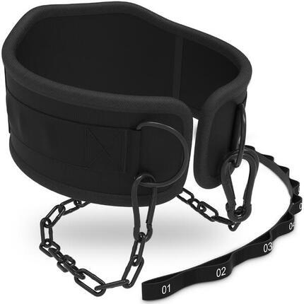 Ceinture de Dips avec 3 Mousquetons et Chaîne pour Tractions et Musculation