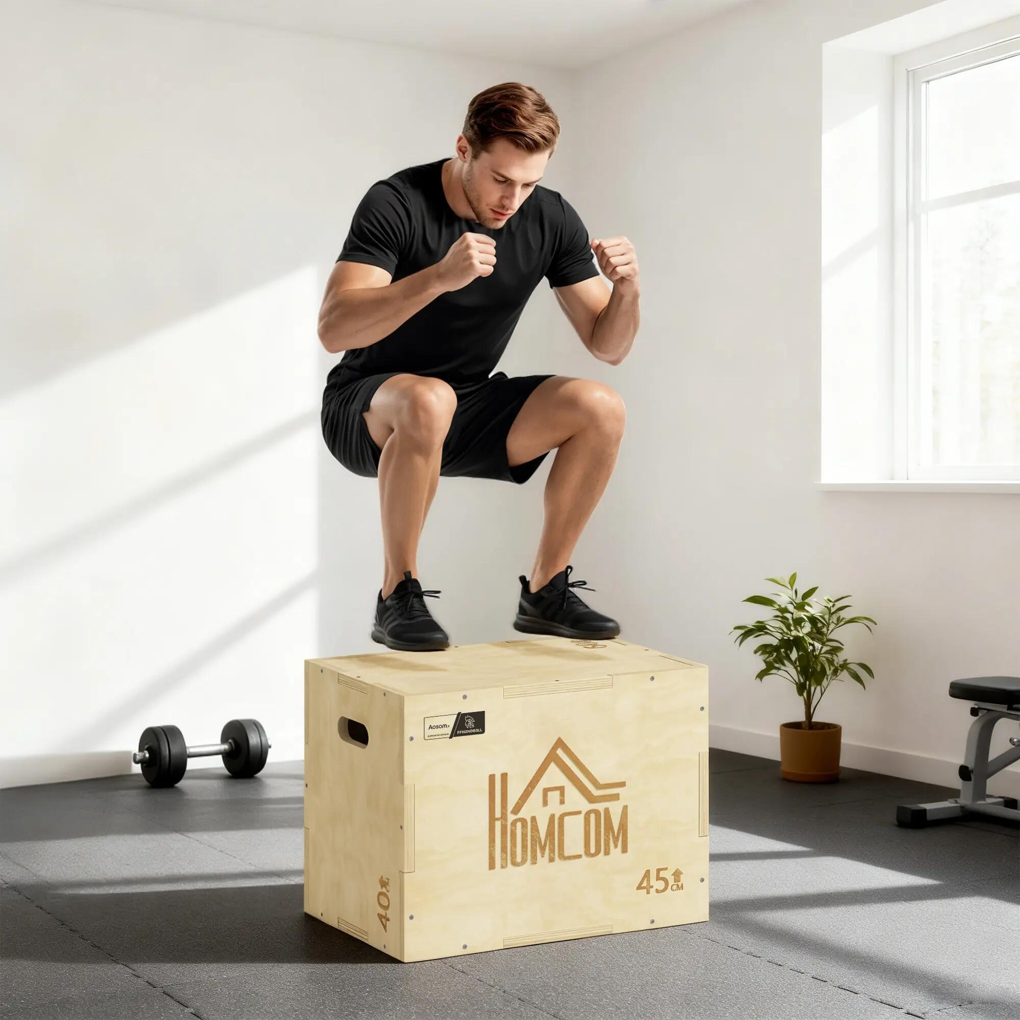 Box jump pliométrie - collaboration Aosom.fr x FFHandball - bois 2/5