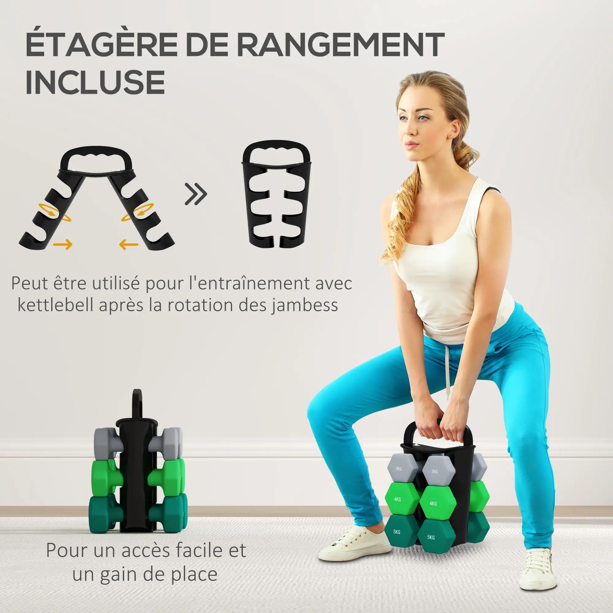 Support noir pour 6 haltères vinyles - 6 haltères incluses total 24 Kg 4/5