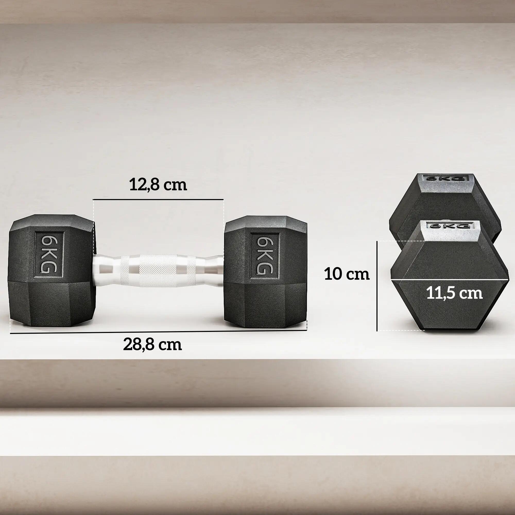 Lot de 2 haltères courtes hexagonales - total 12 Kg - métal caoutchouc noir 3/5