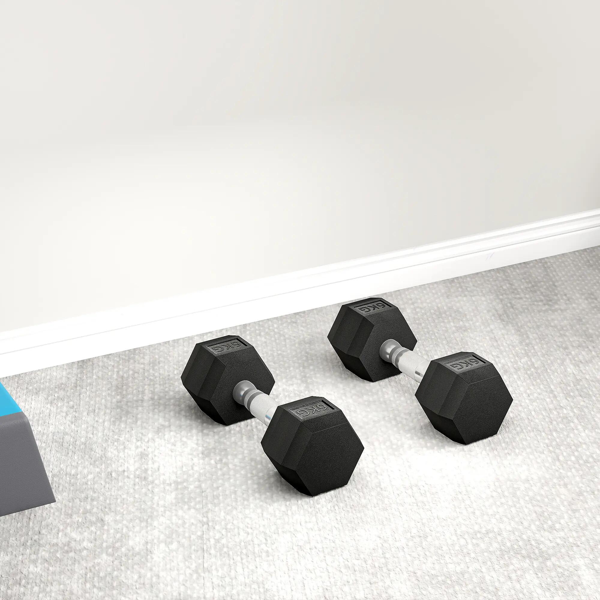 Lot de 2 haltères courtes hexagonales - total 12 Kg - métal caoutchouc noir 2/5