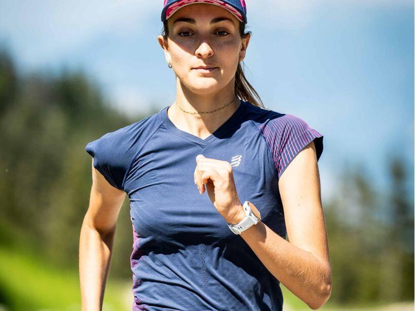 Compressport Performance Women's Short Sleeve Jersey Blue/Pink 4/5