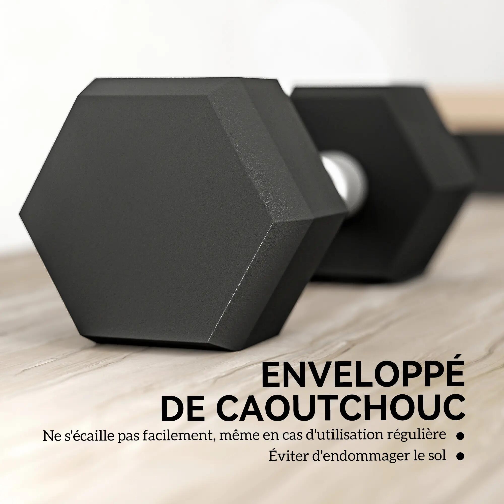 Lot de 2 haltères courtes hexagonales - total 12 Kg - métal caoutchouc noir 5/5