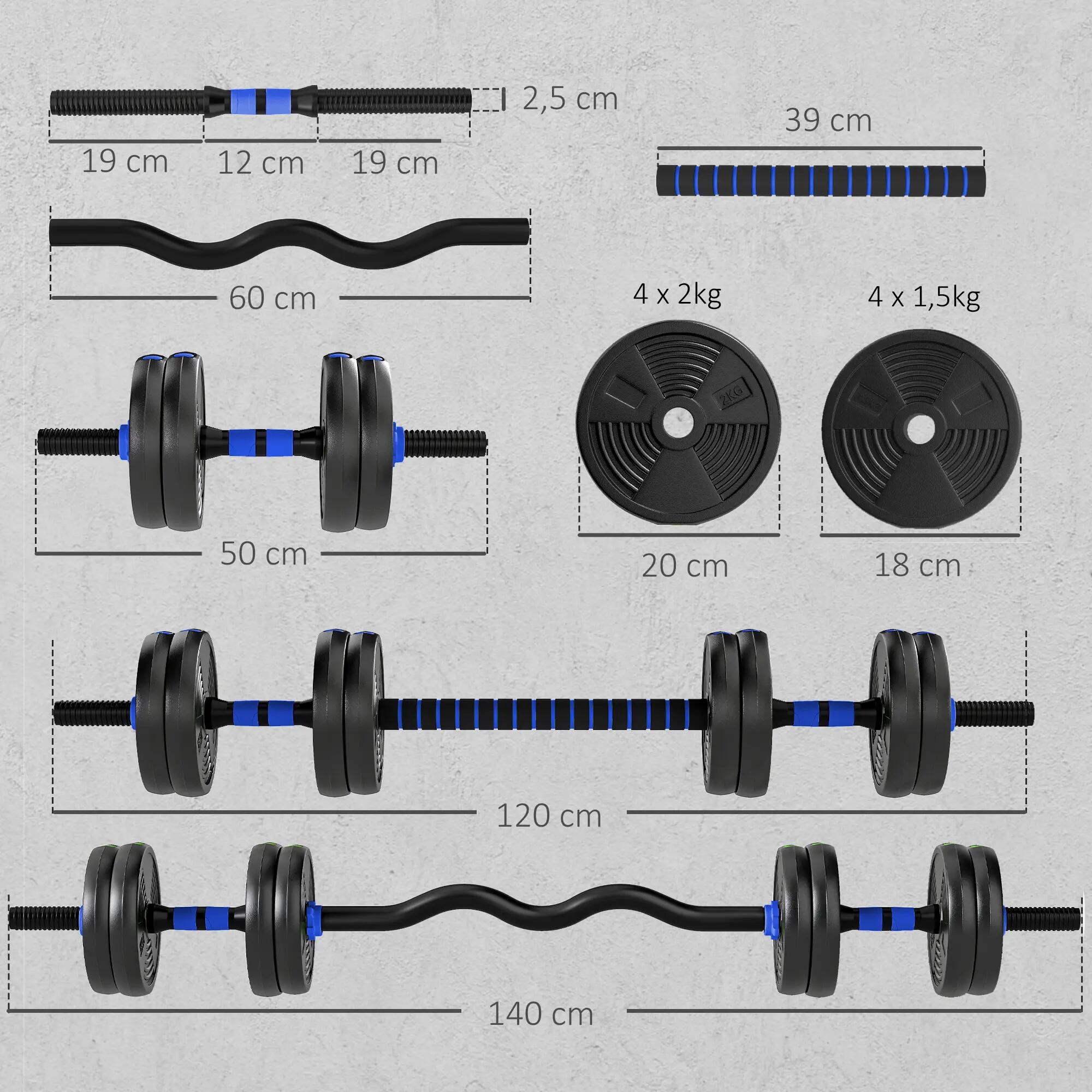 Ensemble d'haltères musculation multifonction 3 en 1 - total 15Kg - bleu noir 3/5