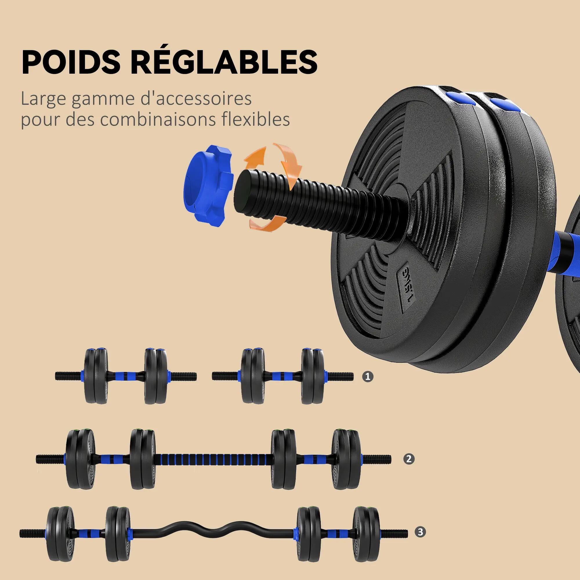Ensemble d'haltères musculation multifonction 3 en 1 - total 15Kg - bleu noir 5/5