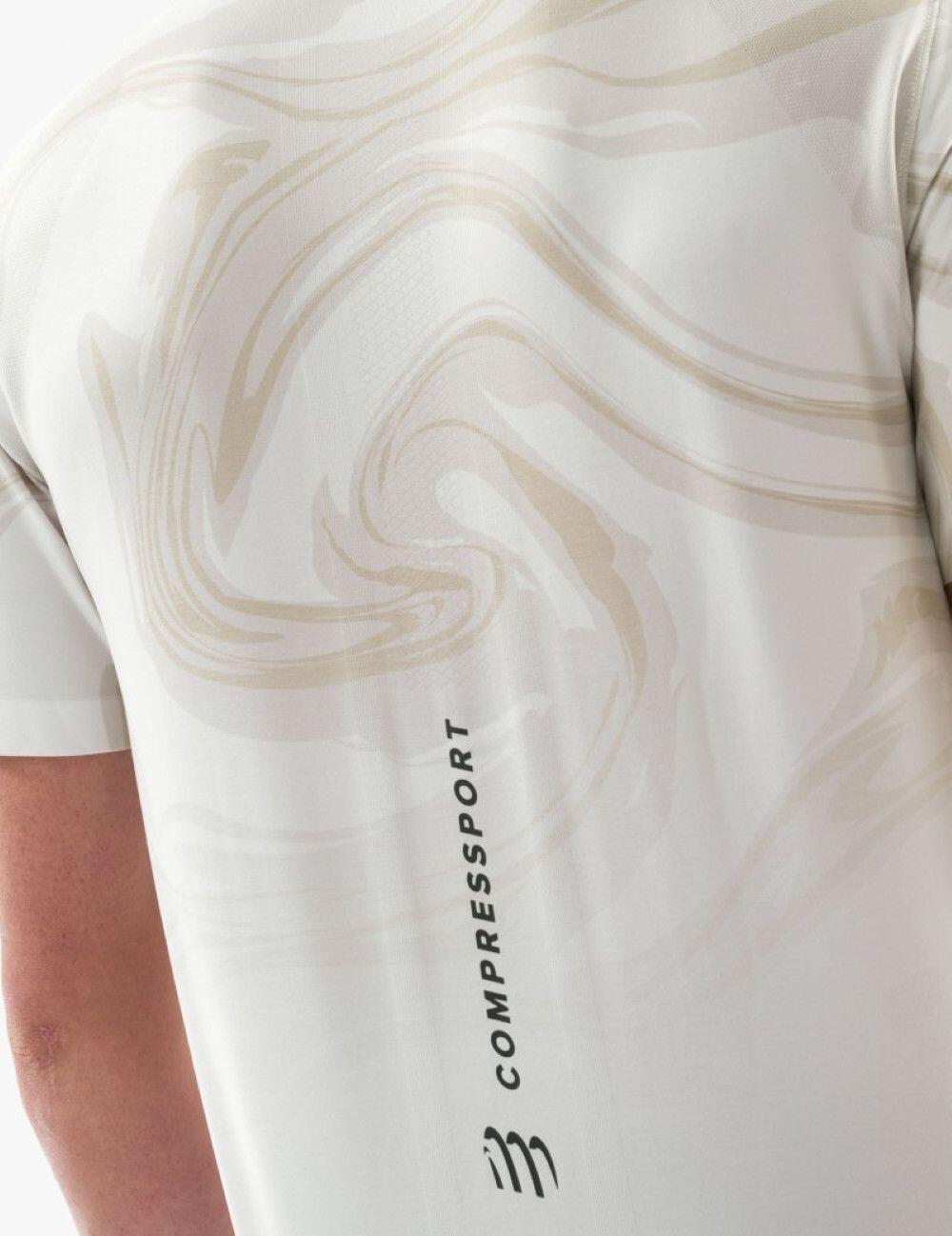 T-Shirt Running Compressport Performance Blanc/Marron Homme 4/6