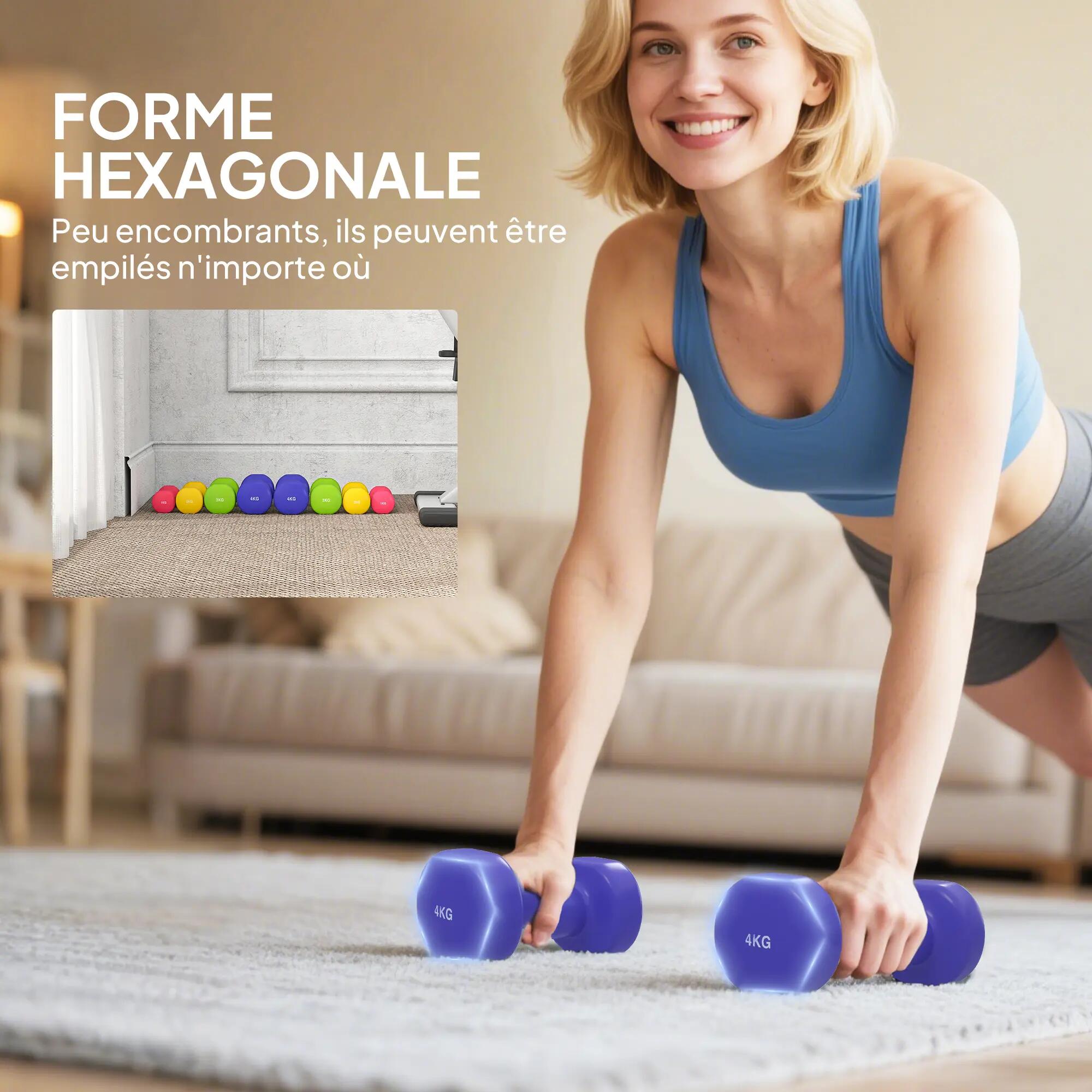 Ensemble d'haltères hexagonales total 20 Kg 8 pièces multicolore 5/5