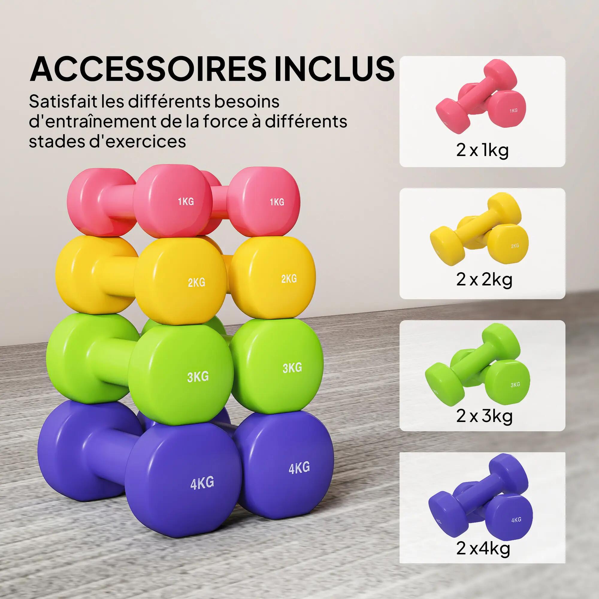 Ensemble d'haltères hexagonales total 20 Kg 8 pièces multicolore 4/5