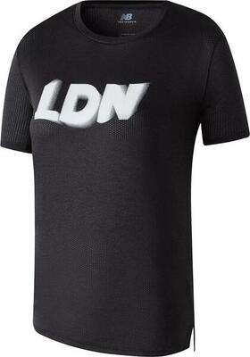New balance athletics london women's black jersey met korte mouwen