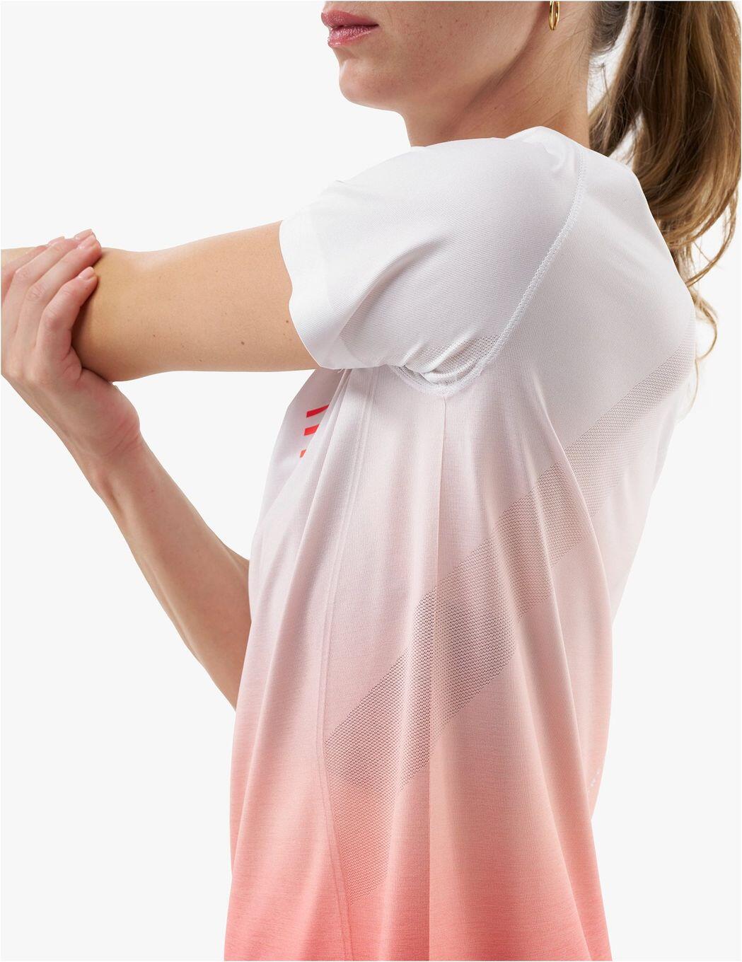 T-Shirt Running Compressport Performance Rouge/Blanc Femme 3/4