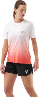 Compressport performance vrouwen trui met korte mouwen rood/wit