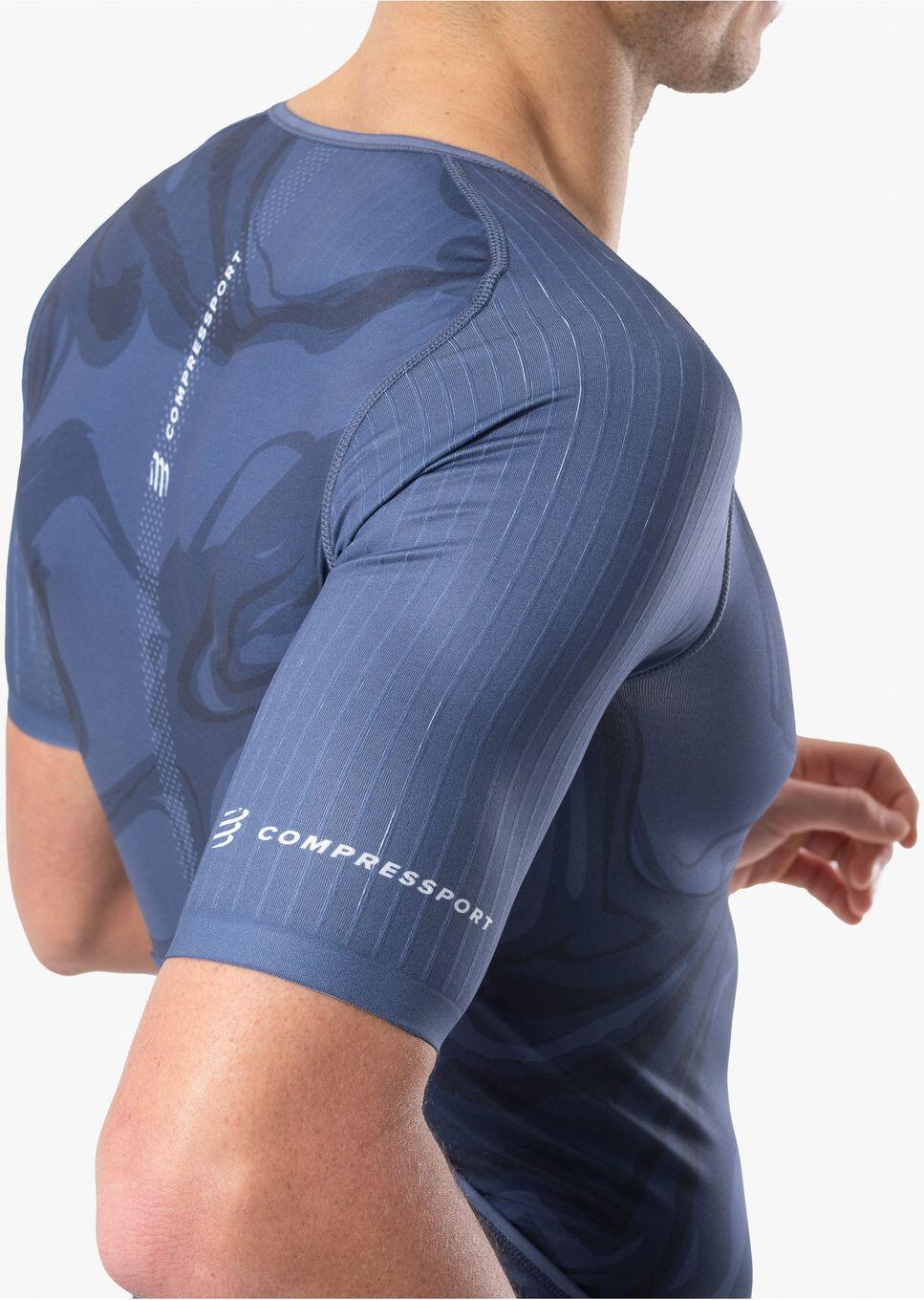 Compressport Tri Postural Aero Jersey met korte mouwen Blauw Heren 3/4