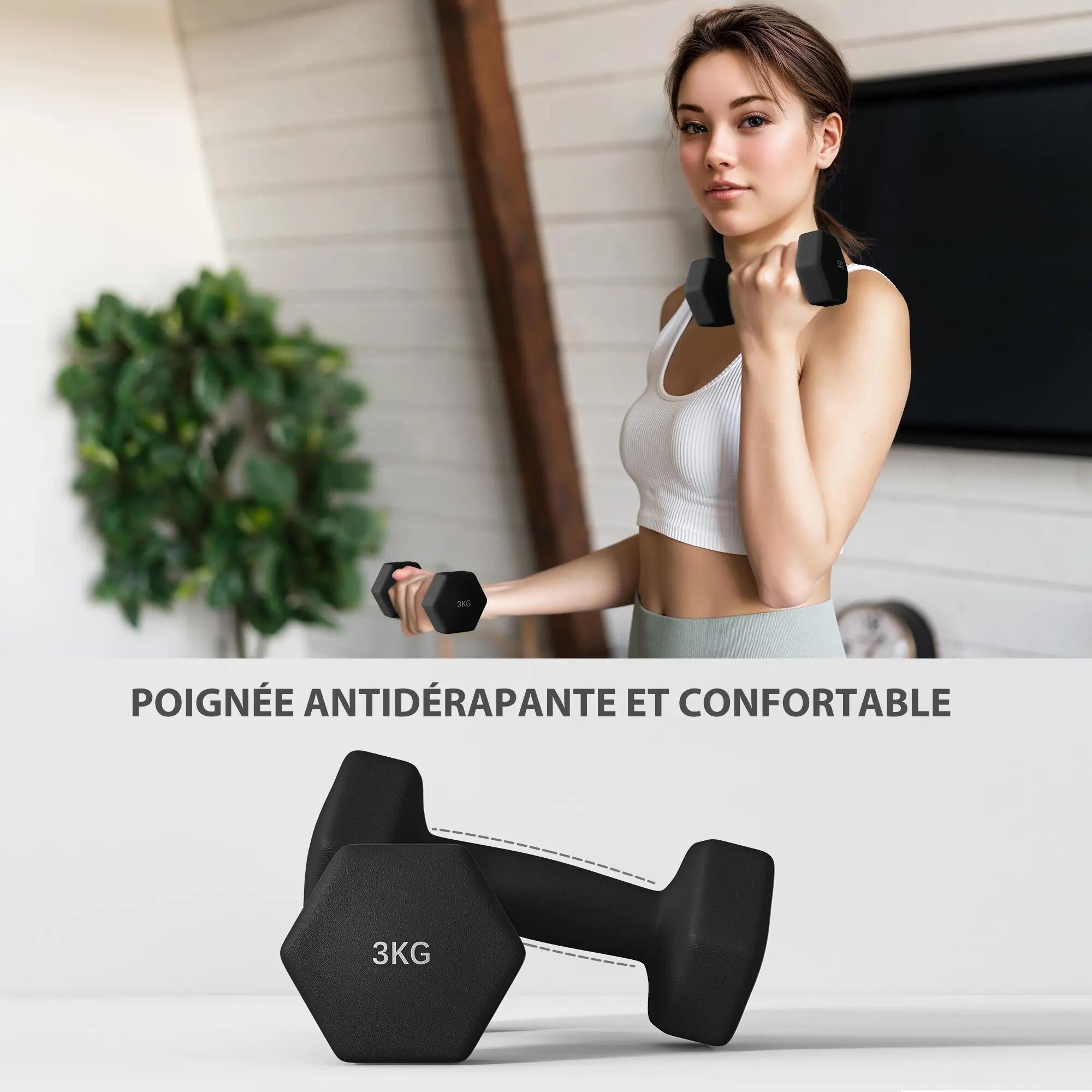 Support noir pour 6 haltères vinyles - 6 haltères incluses total 12 Kg 5/5