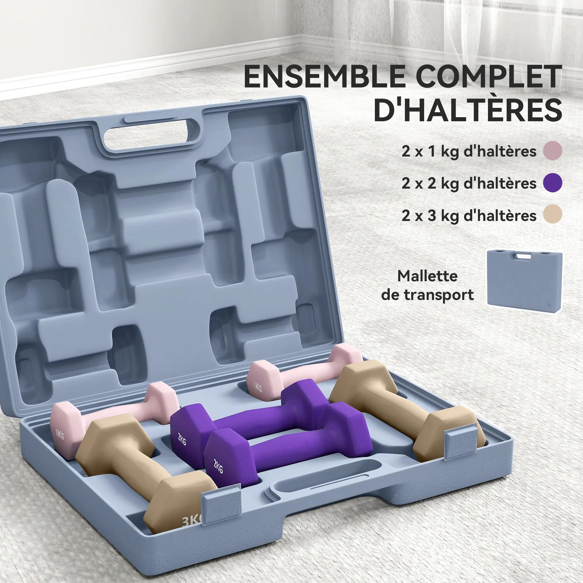 Ensemble d'haltères hexagonales total 12 Kg 6 pièces 1-3 Kg + mallette 5/5