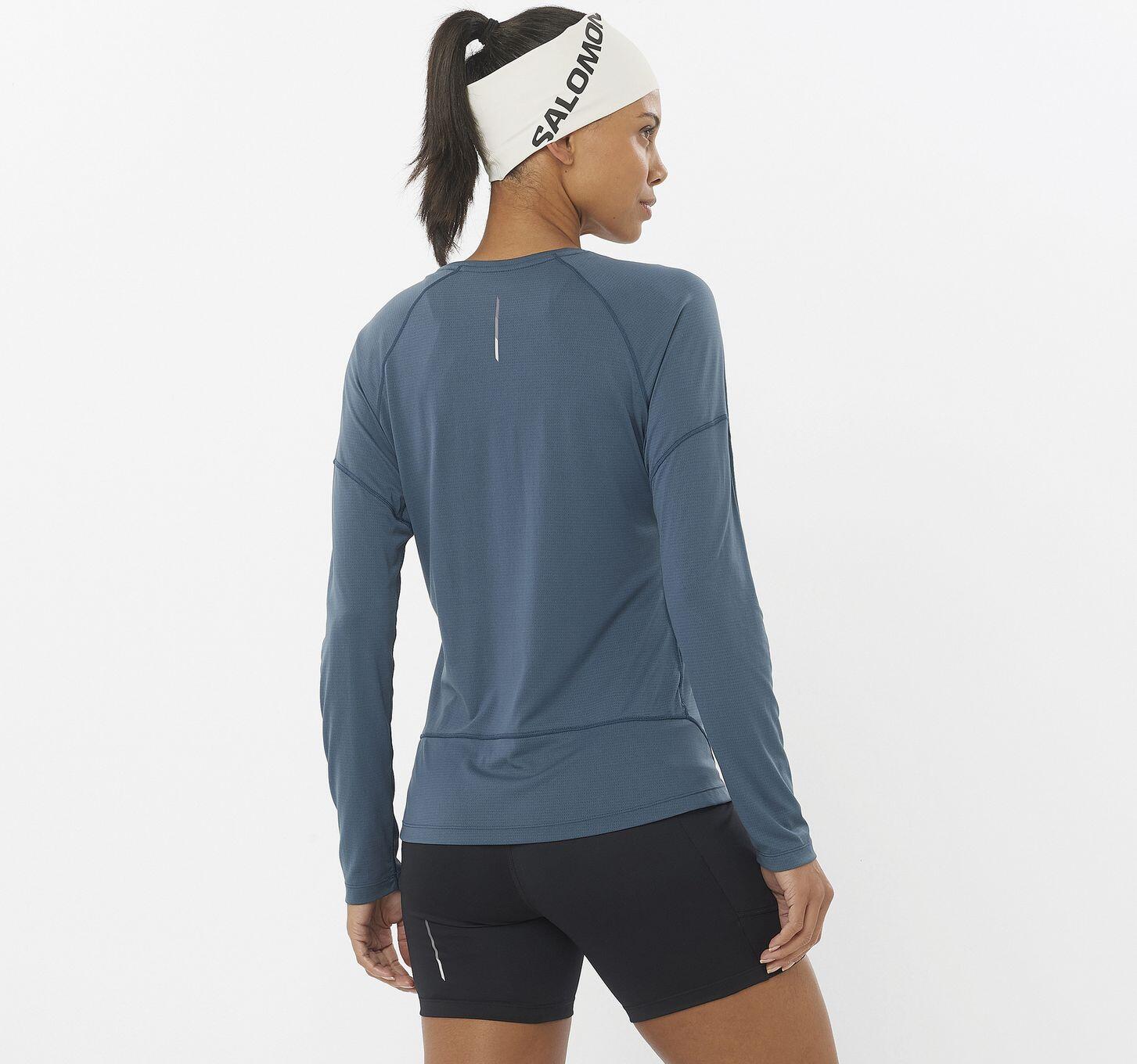 Salomon Cross Run Damen Langarm Technisches T-Shirt Blau 4/5