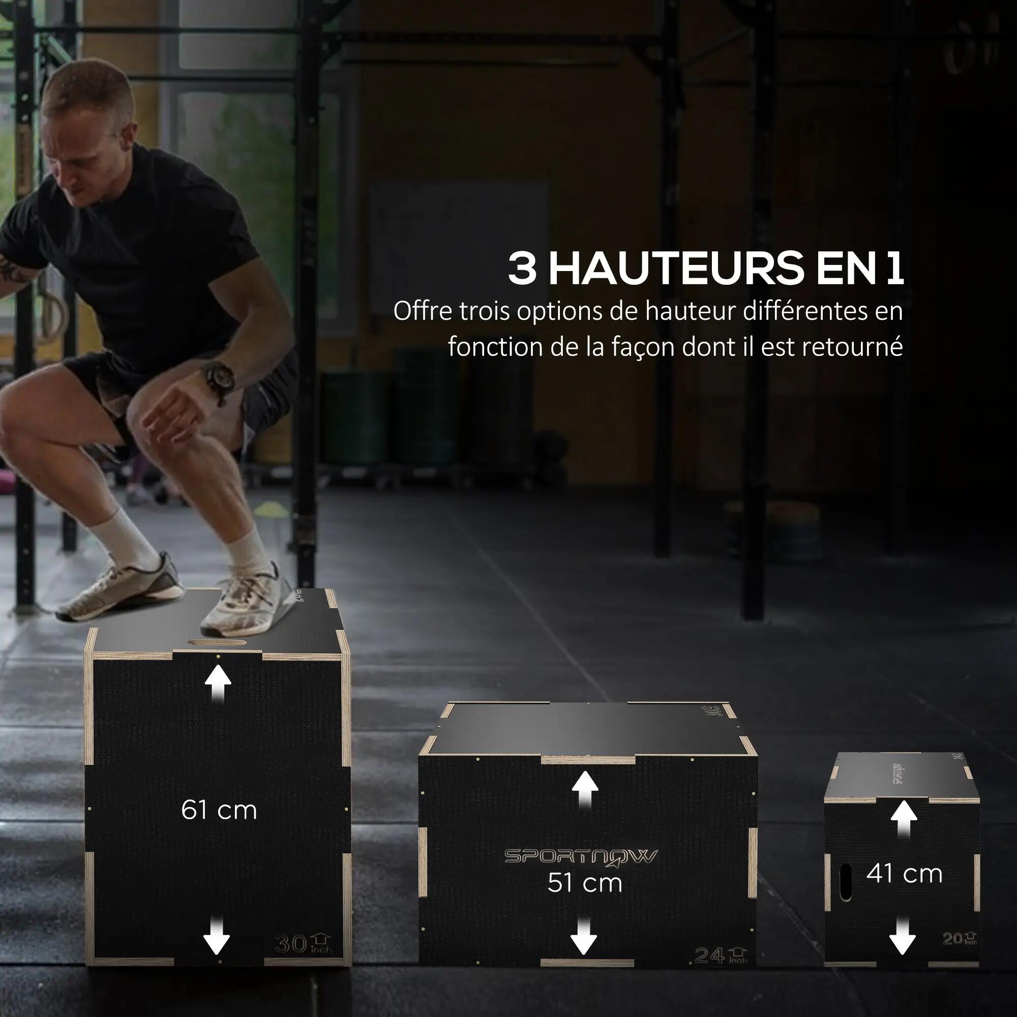 Box jump - box de pliométrie - bois surface antidérapante noir 3/4