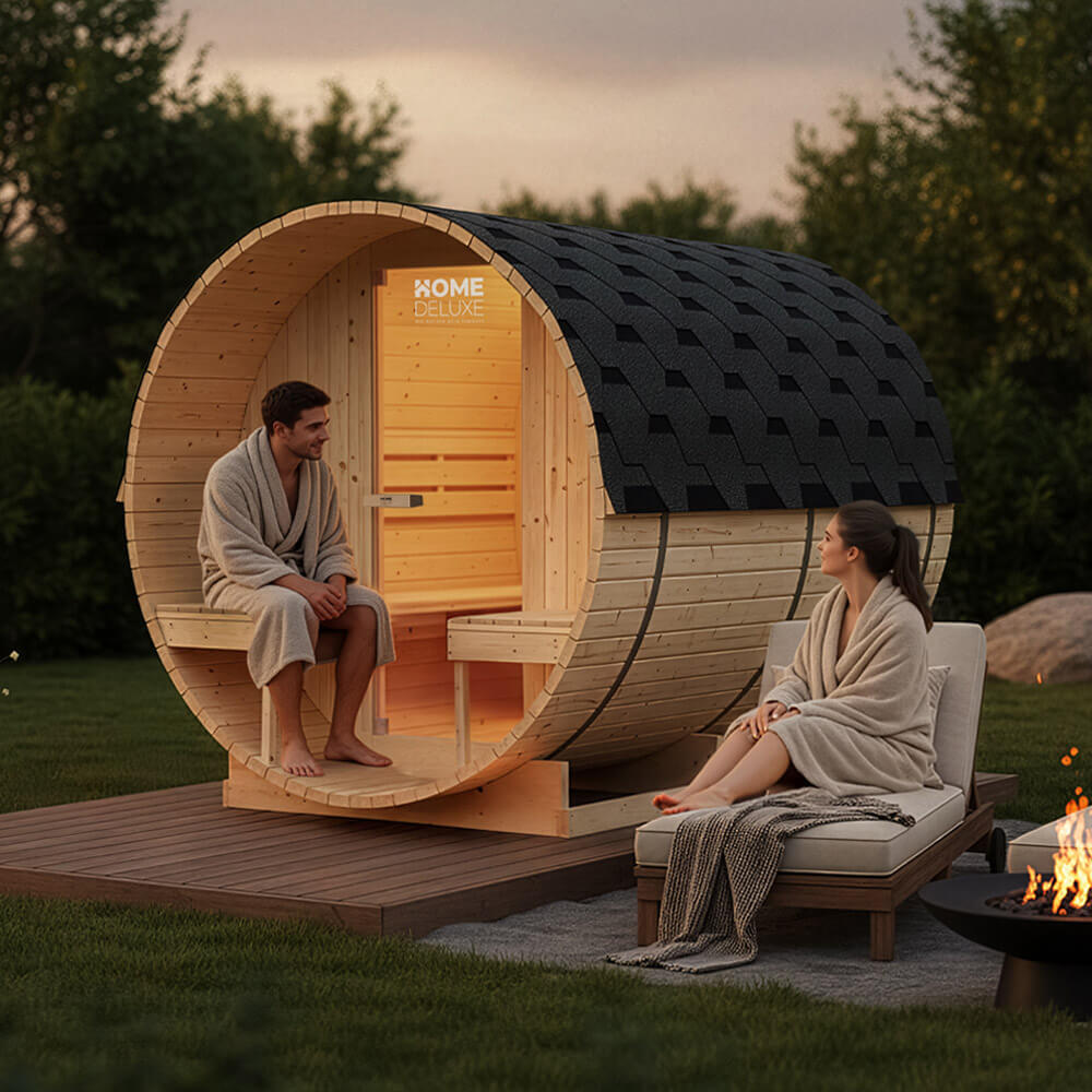 Sauna extérieur à tonneau LAHTI DELUXE L - 195 x 220 cm pour 4 personnes 3/7