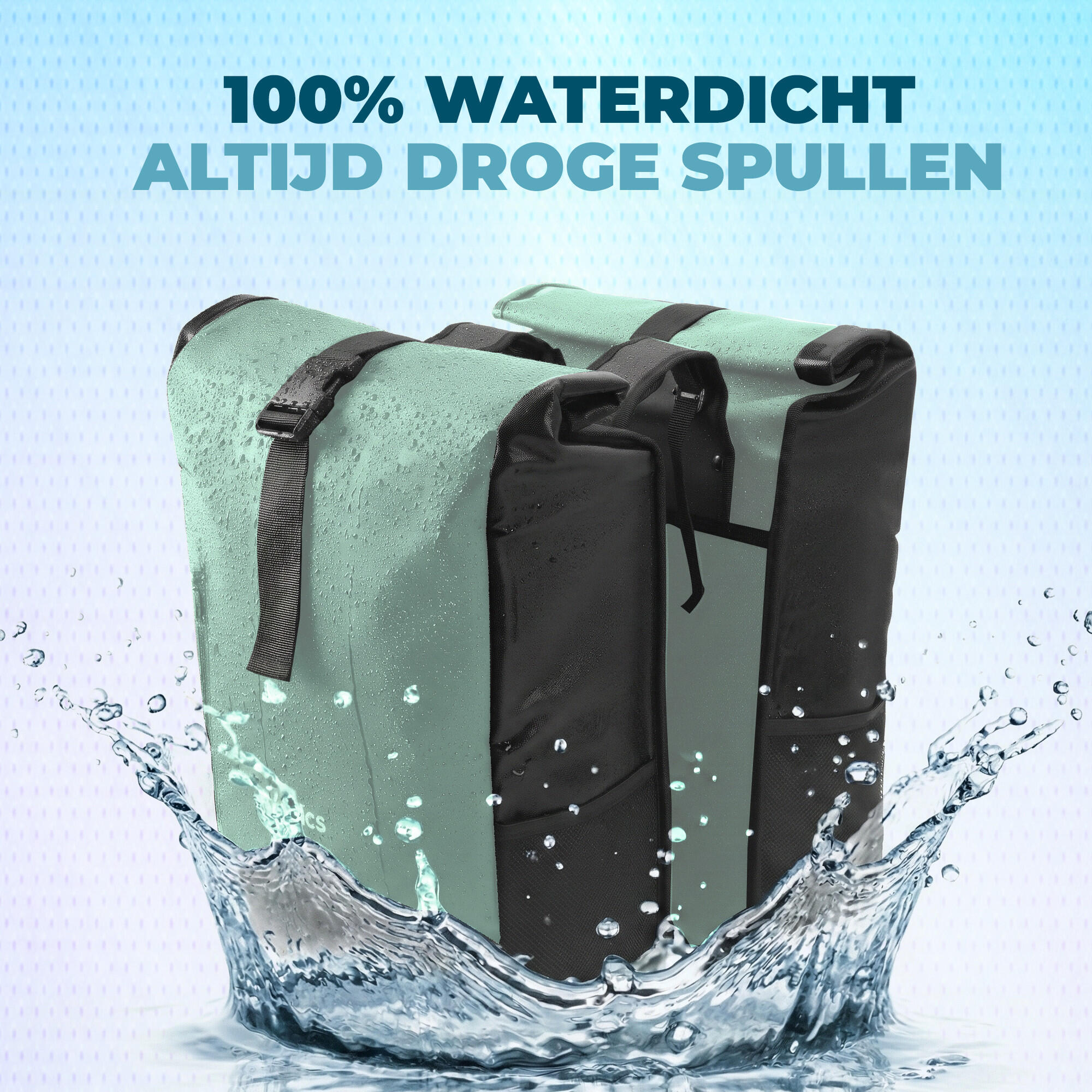 Sacoche double pour vélo Vebics - 48 L - 100 % étanche - Menthe 3/7